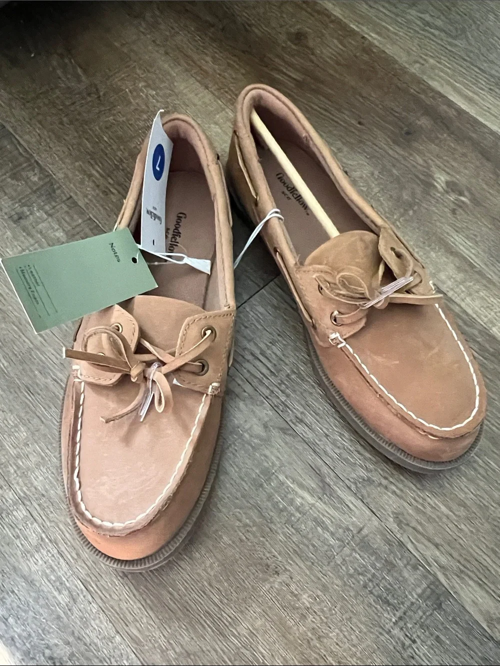 Goodfellow & Co Men's Tan Lace Up Leather Non-Slip Boat Shoes Size 7
